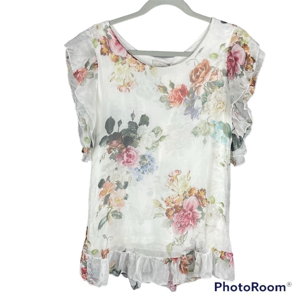 VIOLA Borghi Silk Blend Florsl Blouse Made in Italy